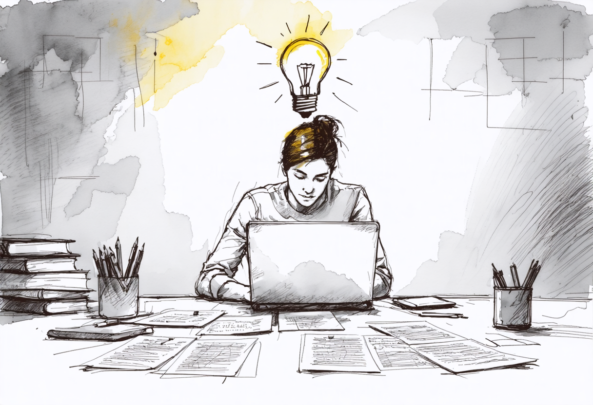 Content writing workspace with laptop and notes